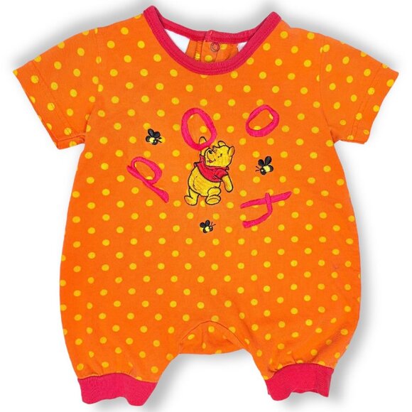 Disney Other - Vintage Disney Winnie the Pooh Y2K Orange Polka Dot Romper Outfit 3m / 6m